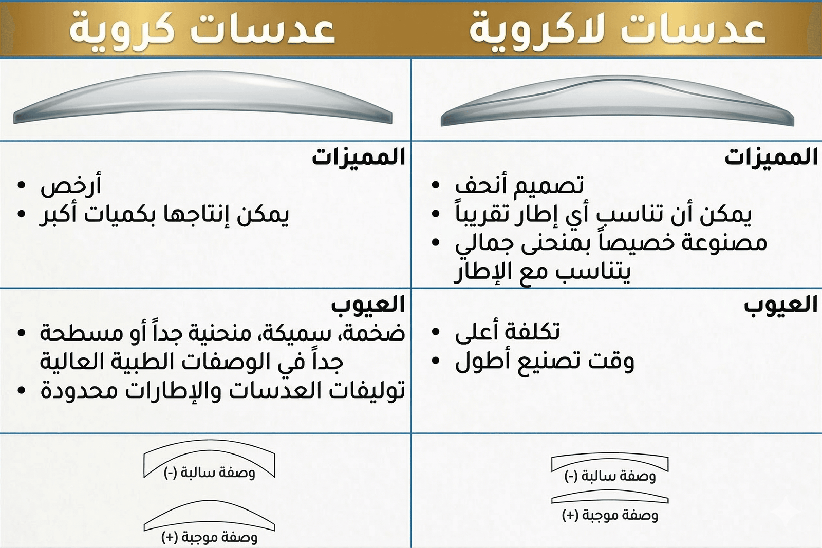 مقارنة بين العدسات الكروية، والعدسات اللاكروية، والعدسات اللاكروية المزدوجة