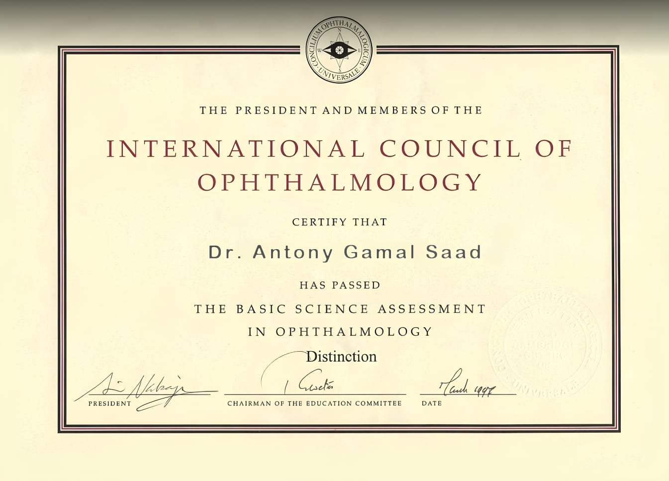 ICO Ophthalmology Assessment Certificate